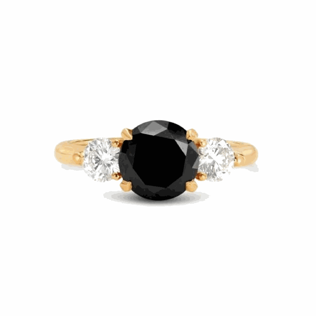  Round Cut Three Stone Black And White Diamond Engagement Ring