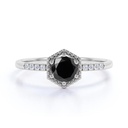 Round Cut Basket Set Black & White Diamond Engagement Ring