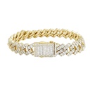 Baguette & Round Diamond Cuban Chain Hip Hop Bracelet, Sterling Silver 14K Plated Gold Diamond Bracelet 