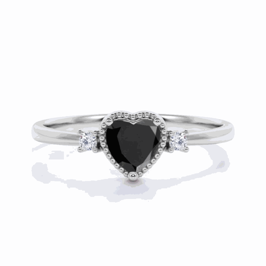 Heart Shape 3 Stone Prong Setting Black and White Diamond 