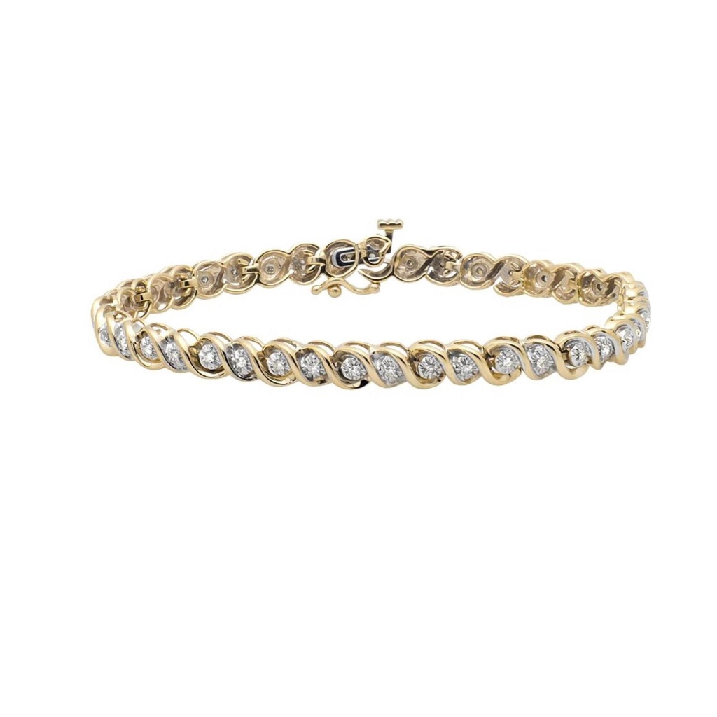 Round Diamond Tennis Hip Hop Bracelet, Sterling Silver  Gold Diamond Bracelet For Birthday Gift 