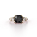  Cushion Cut Three Stone Black And White Diamond Ring