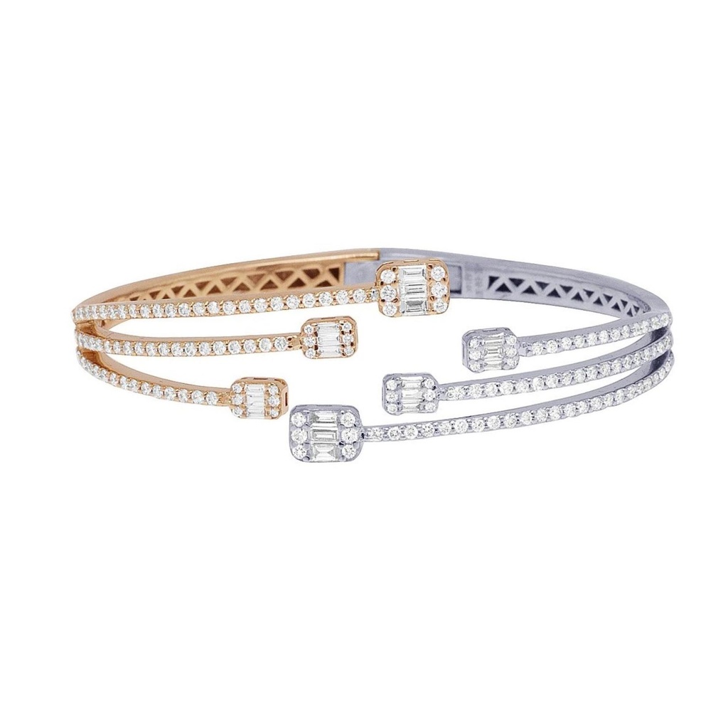 Baguette & Round Diamond Nail Bracelet, Sterling Gold Diamond Bracelet For Birthday Gift, 