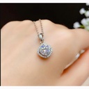 Round Cut Diamond Halo Necklace For Women
