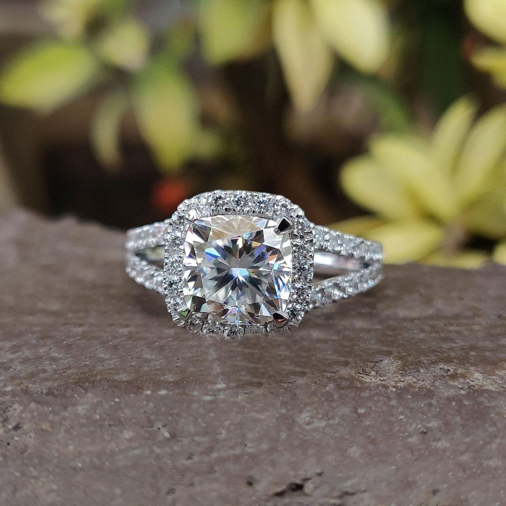 Cushion Cut Diamond Halo Anniversary Ring For Women