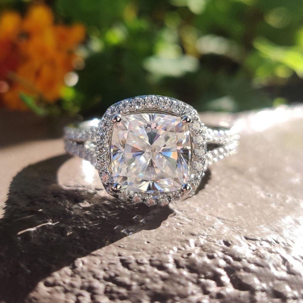 Cushion Cut Diamond Hidden Halo Anniversary Ring For Women