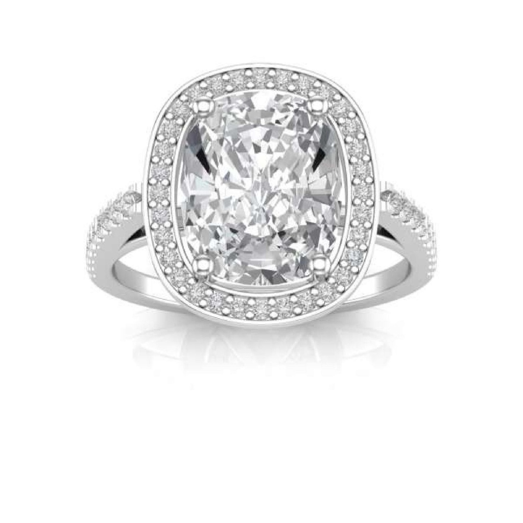  Elongated Cushion Cut Diamond Halo Engagement Ring For Women