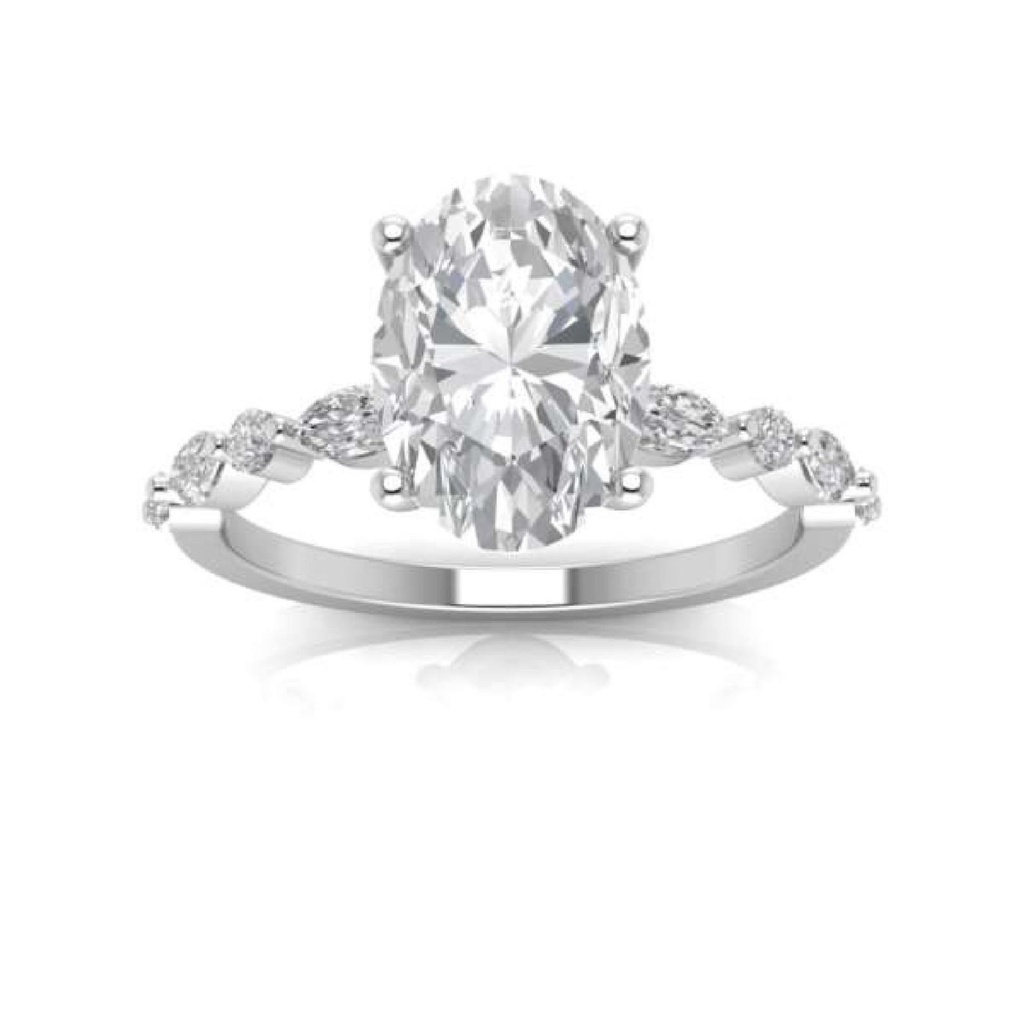  Oval Cut Diamond Solitaire With Accents Engagement Ring for Women