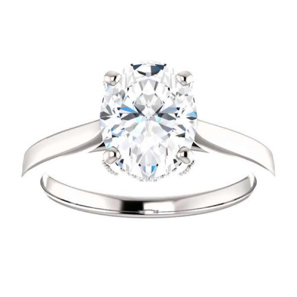  Oval Cut Diamond Hidden Halo Engagement Ring For Women