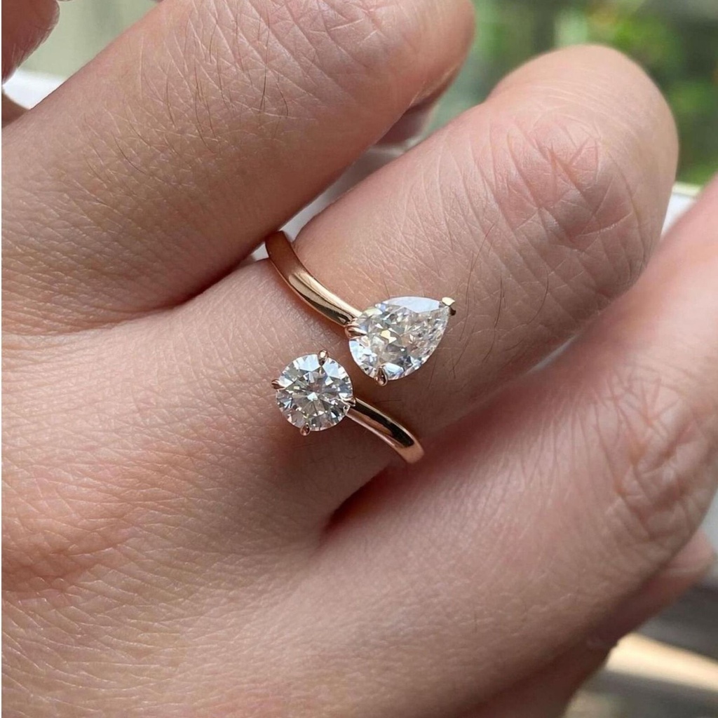 Pear And Round Cut Diamond Toi Et Moi Ring For Women