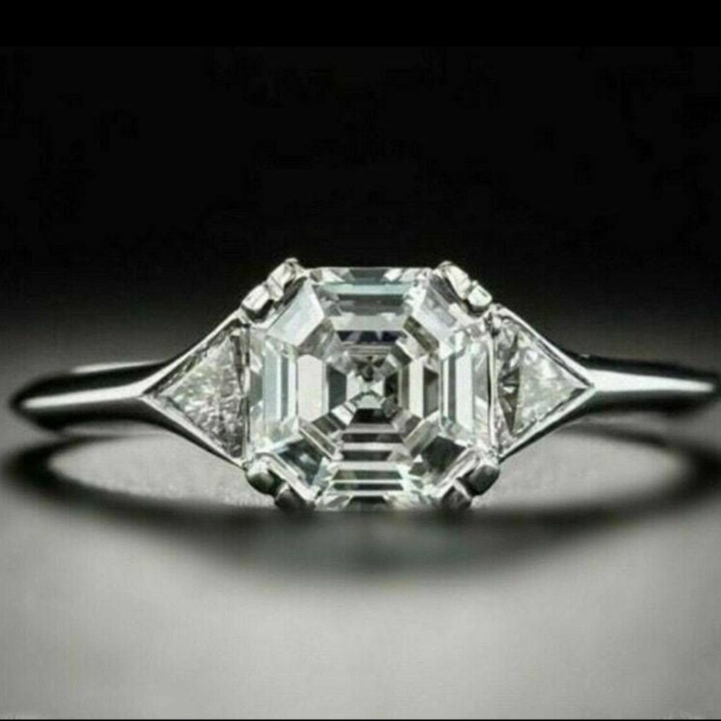  Asscher Cut Diamond Three Stone Engagement Ring For Women