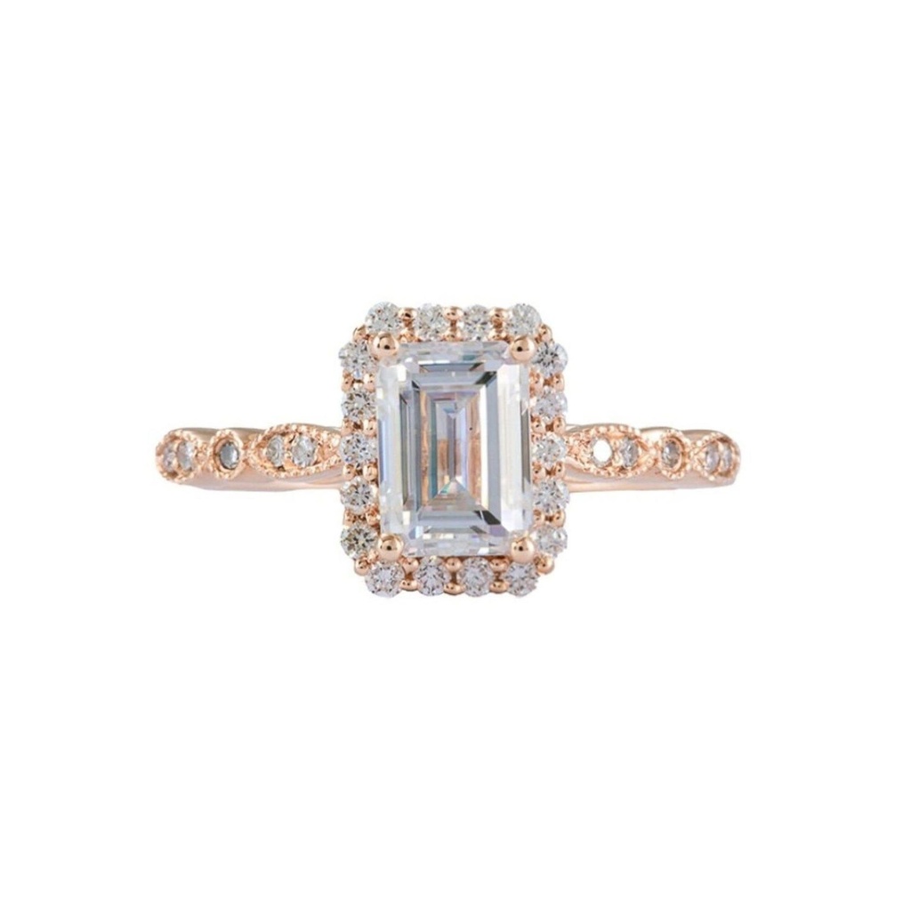 Emerald Cut Diamond  Halo Vintage Engagement Ring For Women