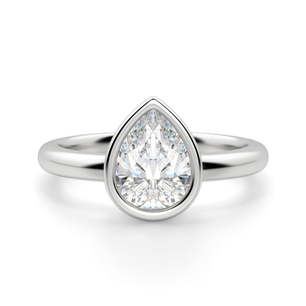  Pear Cut Diamond Bezel Set Engagement Ring For Women