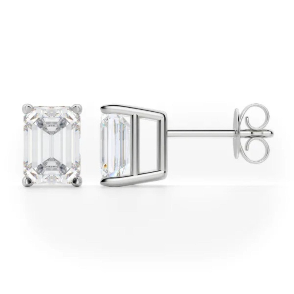  Emerald Cut Diamond Push Back Stud Earrings For Women