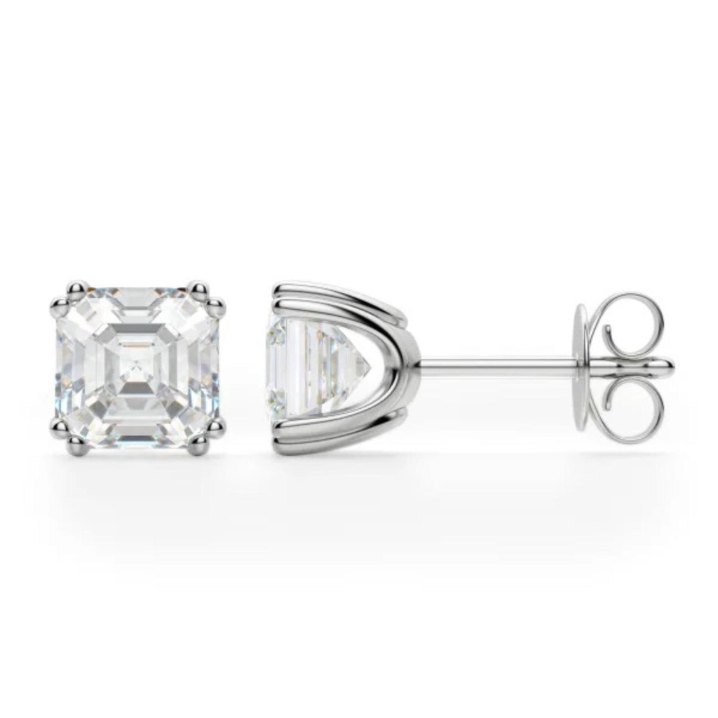 Asscher Cut Dimond Prong Set Stud Earrings For Women
