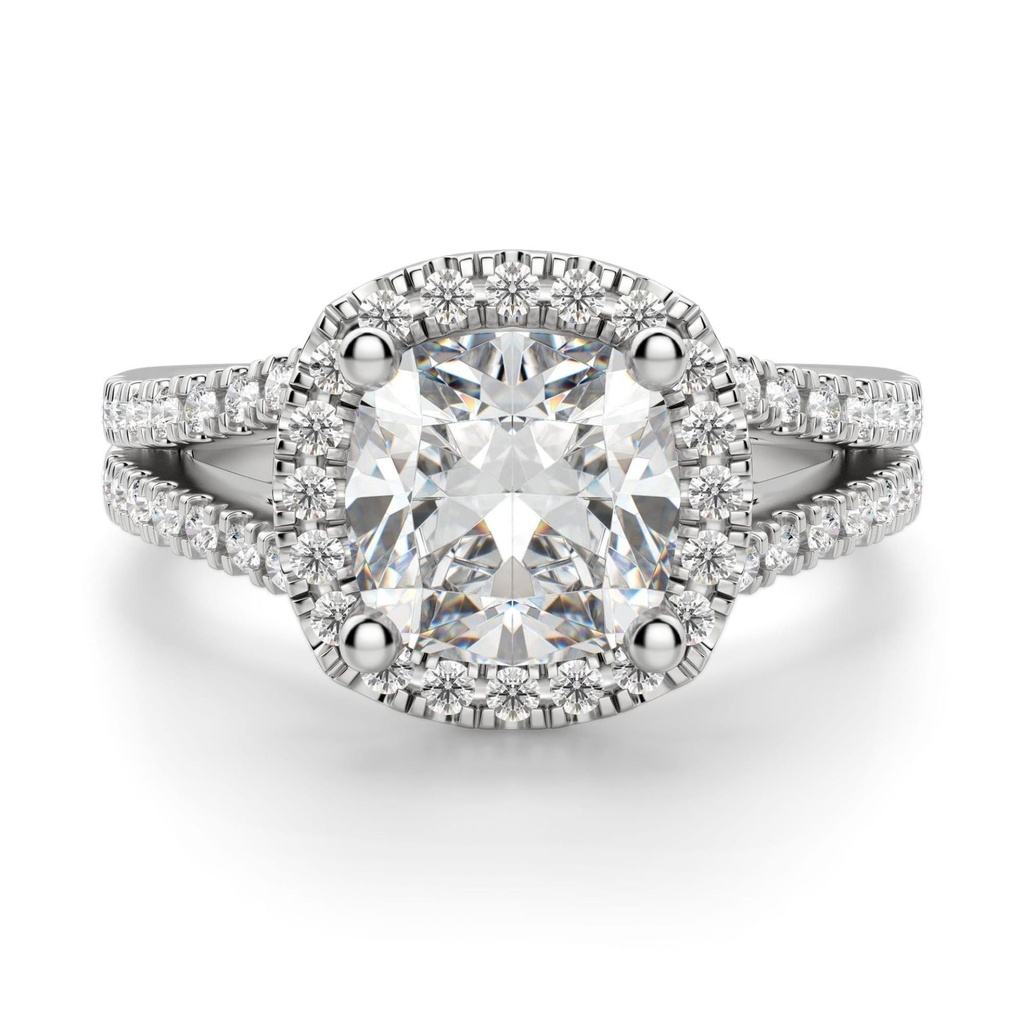 Cushion Cut Diamond Halo Split Shank Anniversary Ring For Women