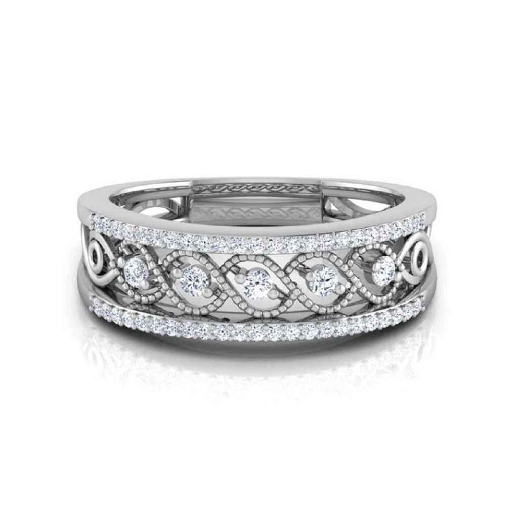 Round Cut Diamond Triple Row Eternity Ring For Women