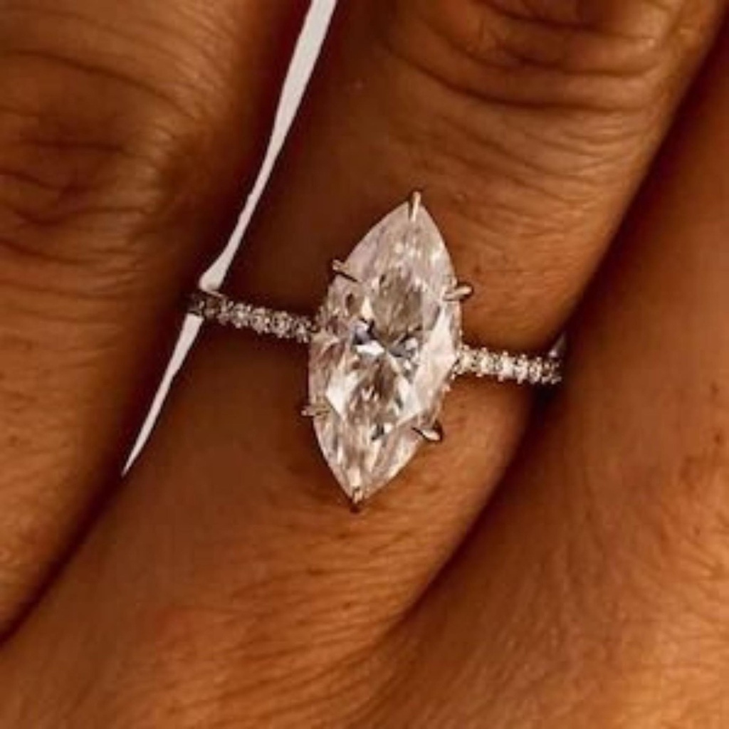 Marquise Cut Diamond Hidden Halo Engagement  Ring For Women