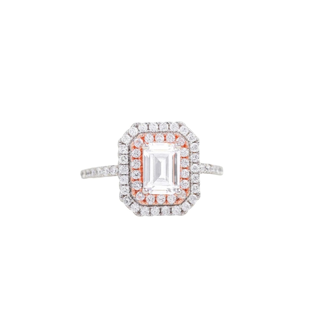 Emerald Cut Diamond Double Halo Engagement Ring for Women