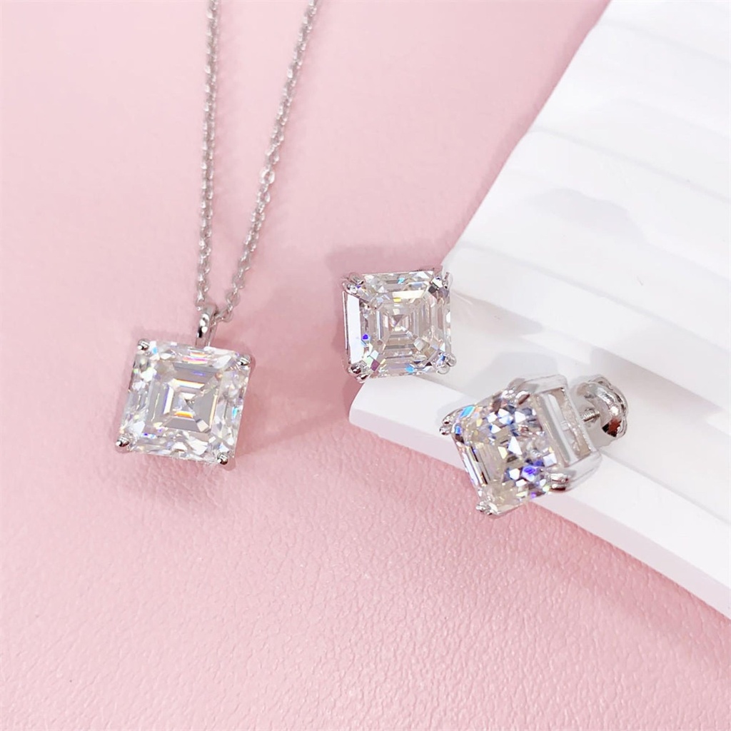  Asscher Cut Pendant With Earrings Set For Women