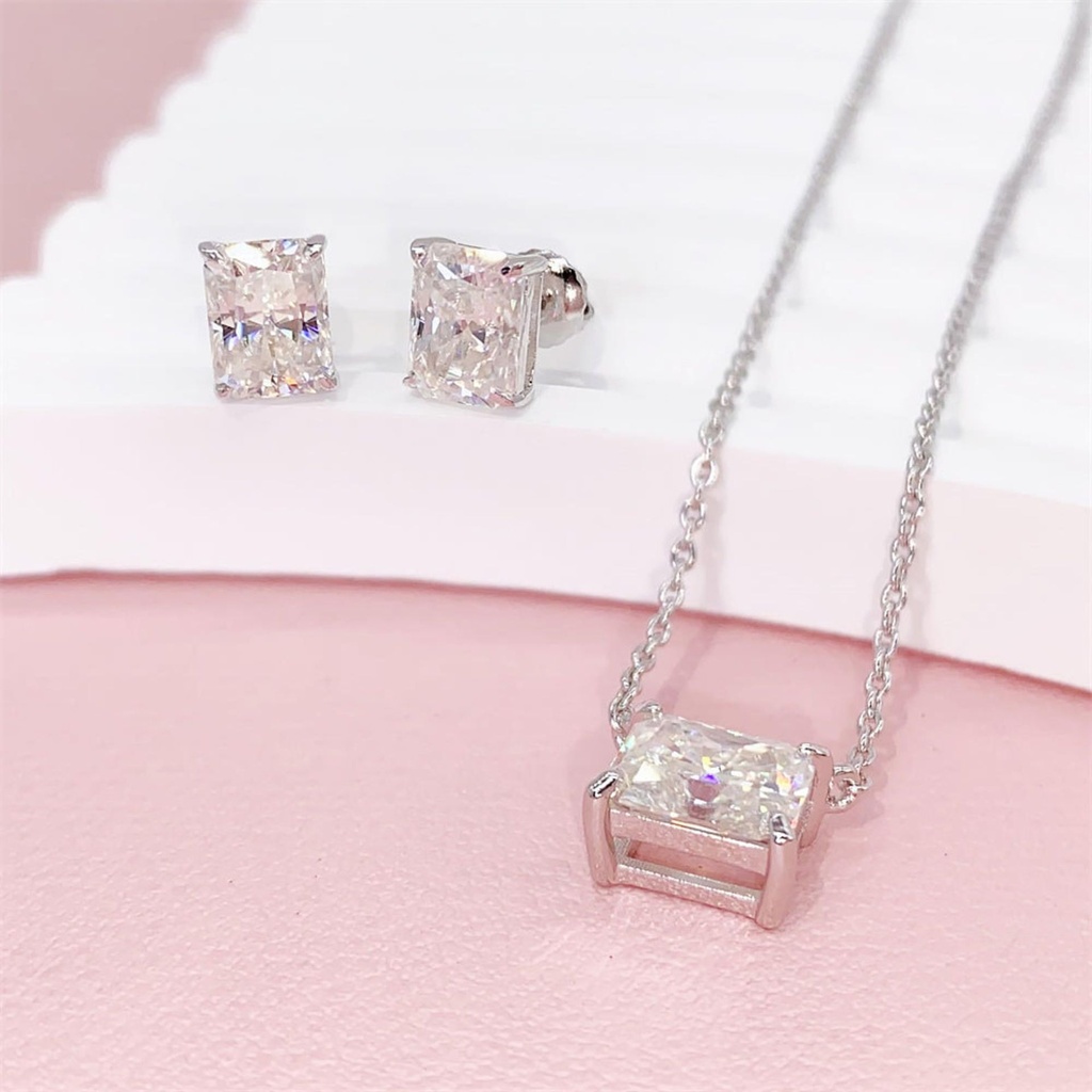 Radiant Cut Pendant And Earrings Set For Women
