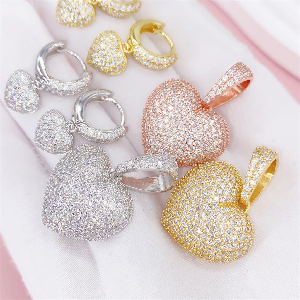 Round Cur Diamond Pendant And Drop Dangle Earrings Set For Women