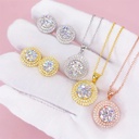 Round Cut Diamond Double Halo Pendant And Earrings For Women