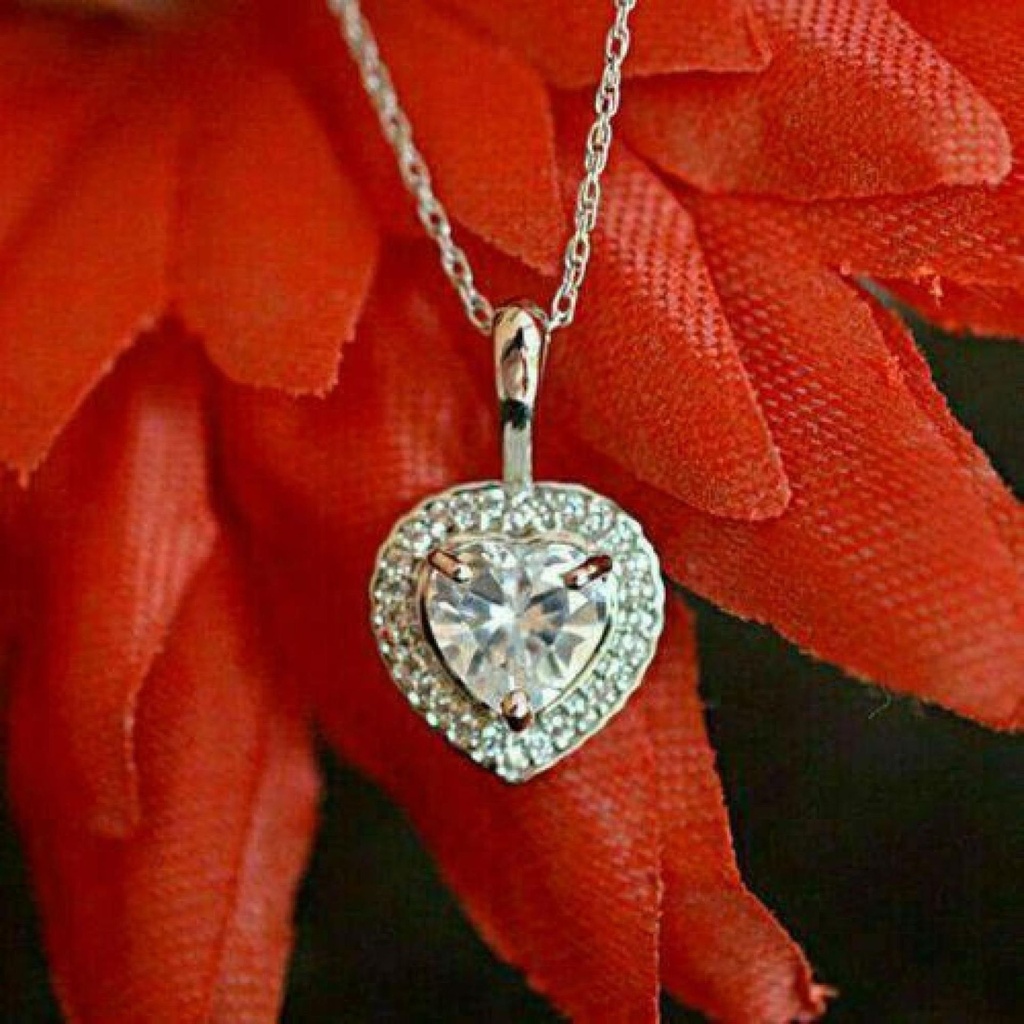 Heart Cut Diamond Halo Necklace For Women