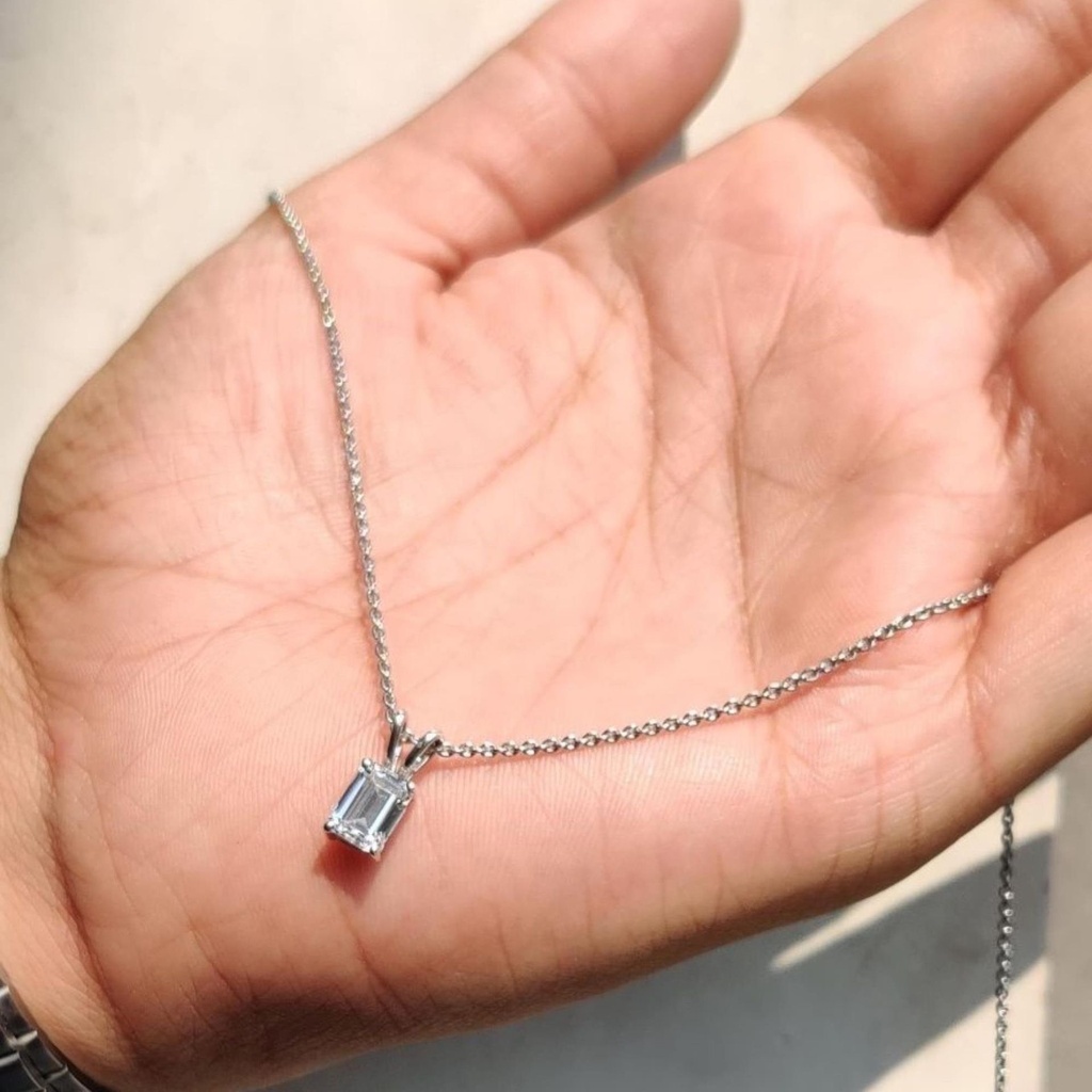 Emerald Cut Diamond Solitaire Necklace For Women