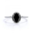 Oval Shape Prong Settting Black And White Diamond Ring 