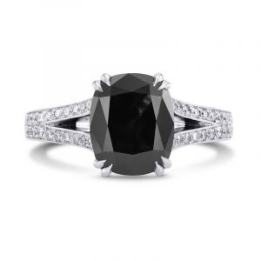  Elongated Cushion Cut Split Shank Black And White Diamond Ring For Women