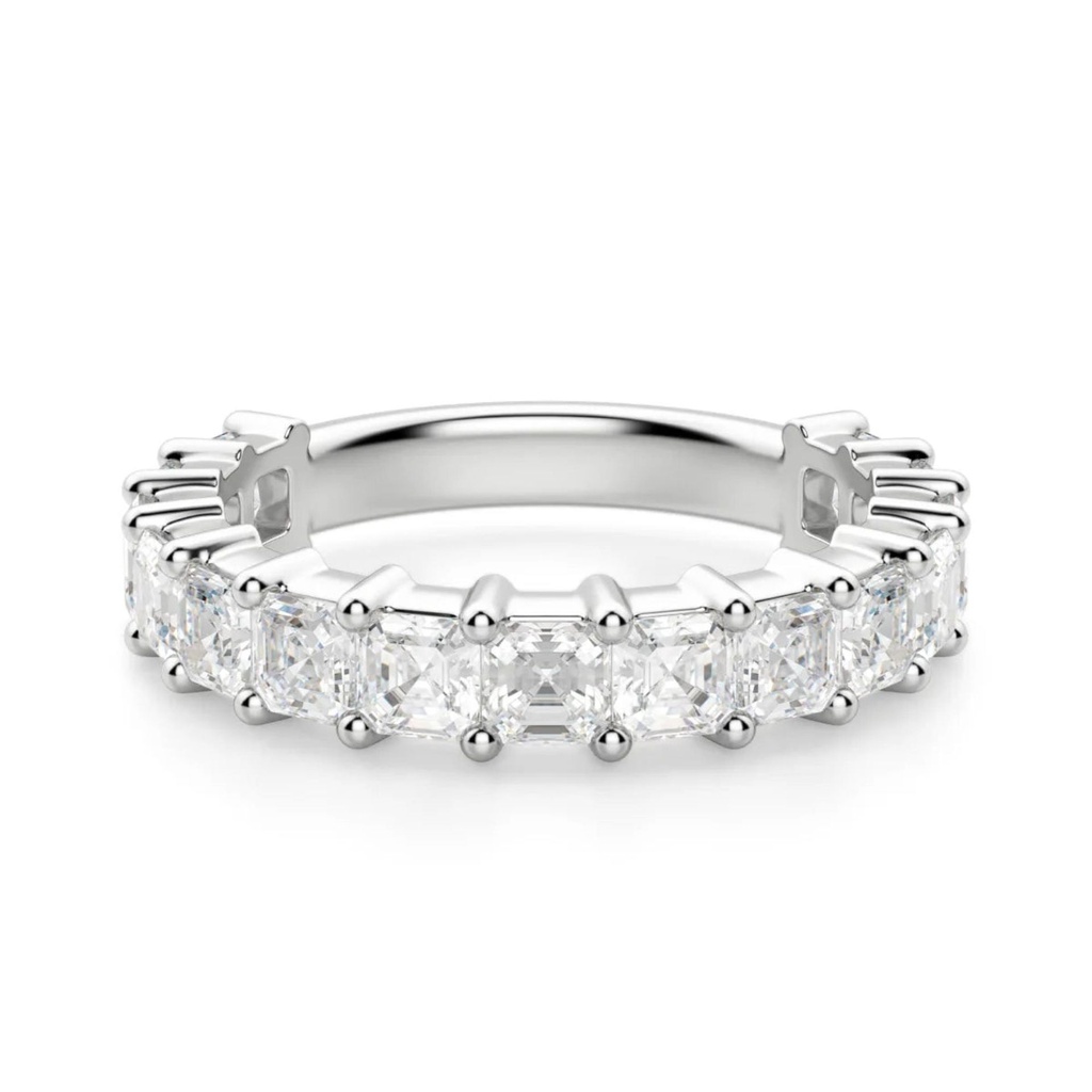  Asscher Cut Diamond Semi Eternity Wedding Band For Women