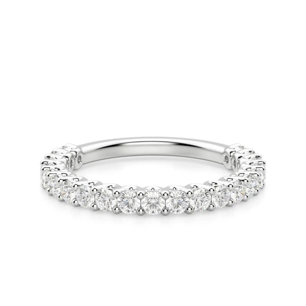 Round Cut Diamond Scallop Set Semi Eternity Wedding Band For Women