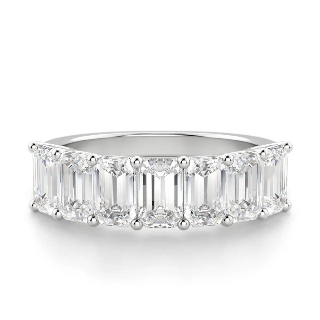 Emerald Cut Diamond Seven Stone Matching Wedding Band For Women