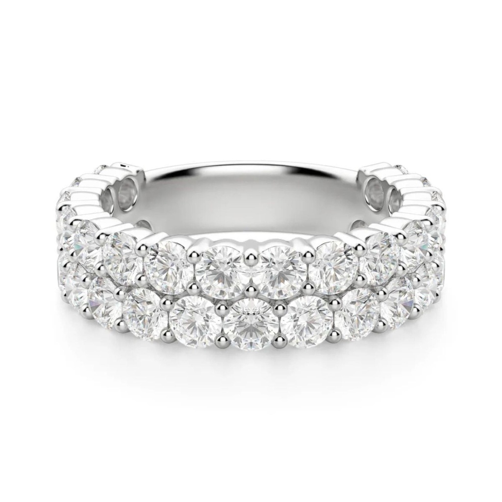 Round Cut Diamond Pave Set Two Row Semi Eternity Wedding Band For Women