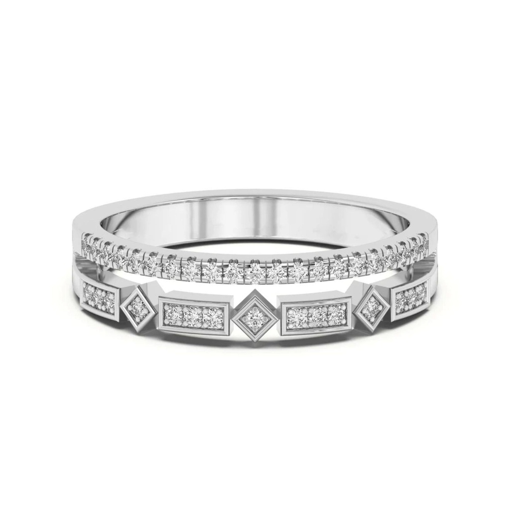 Round Cut Diamond Two Row Matching Wedding Band For Women