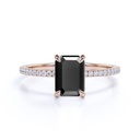  Emerald Cut Black And White Diamond Ring With Accents Engagement Ring for Women