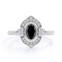  Oval and Round Cut Vintage Halo Black and White Diamond Ring For Women