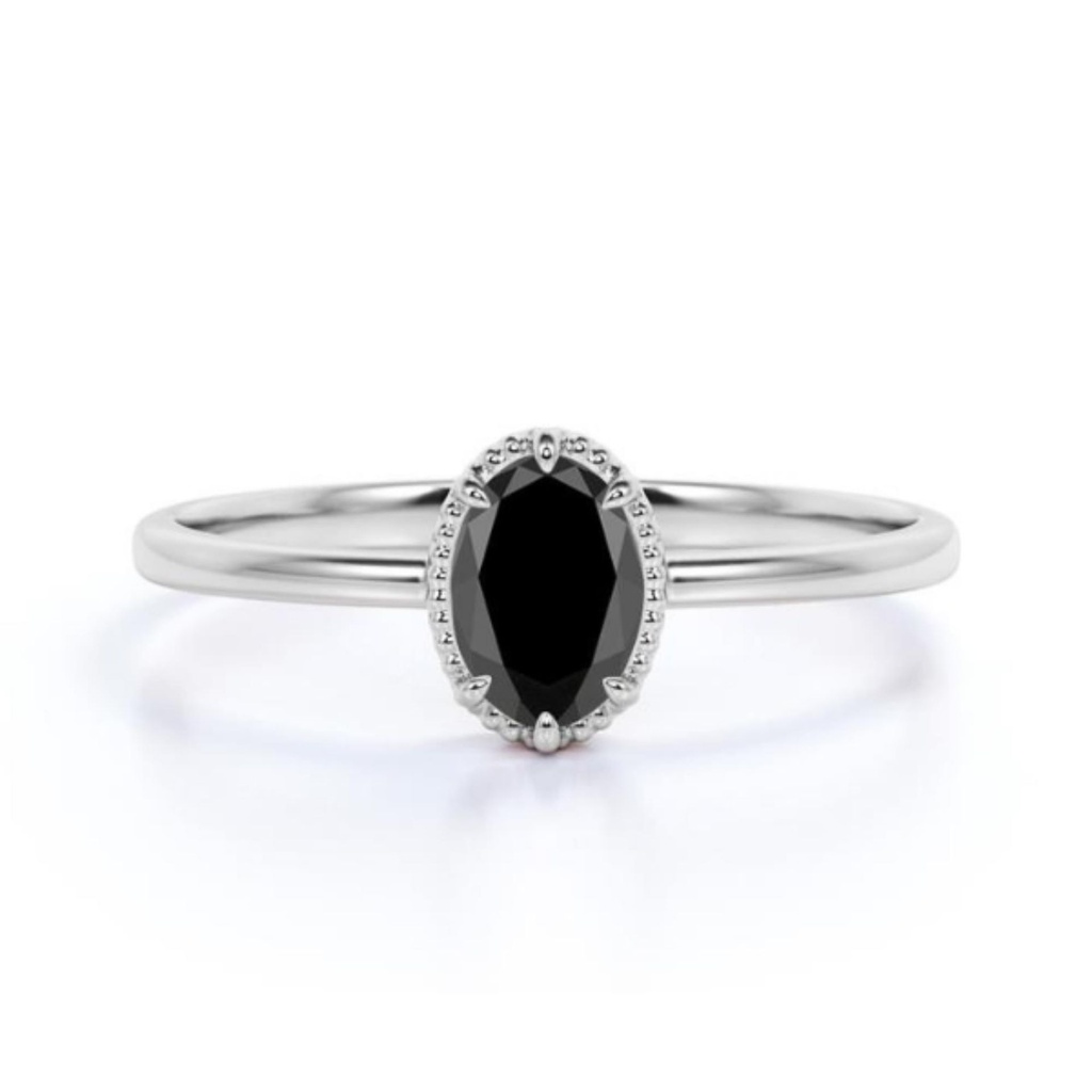  Oval Shape 6 Prong Black Diamond Engagement Ring For Women