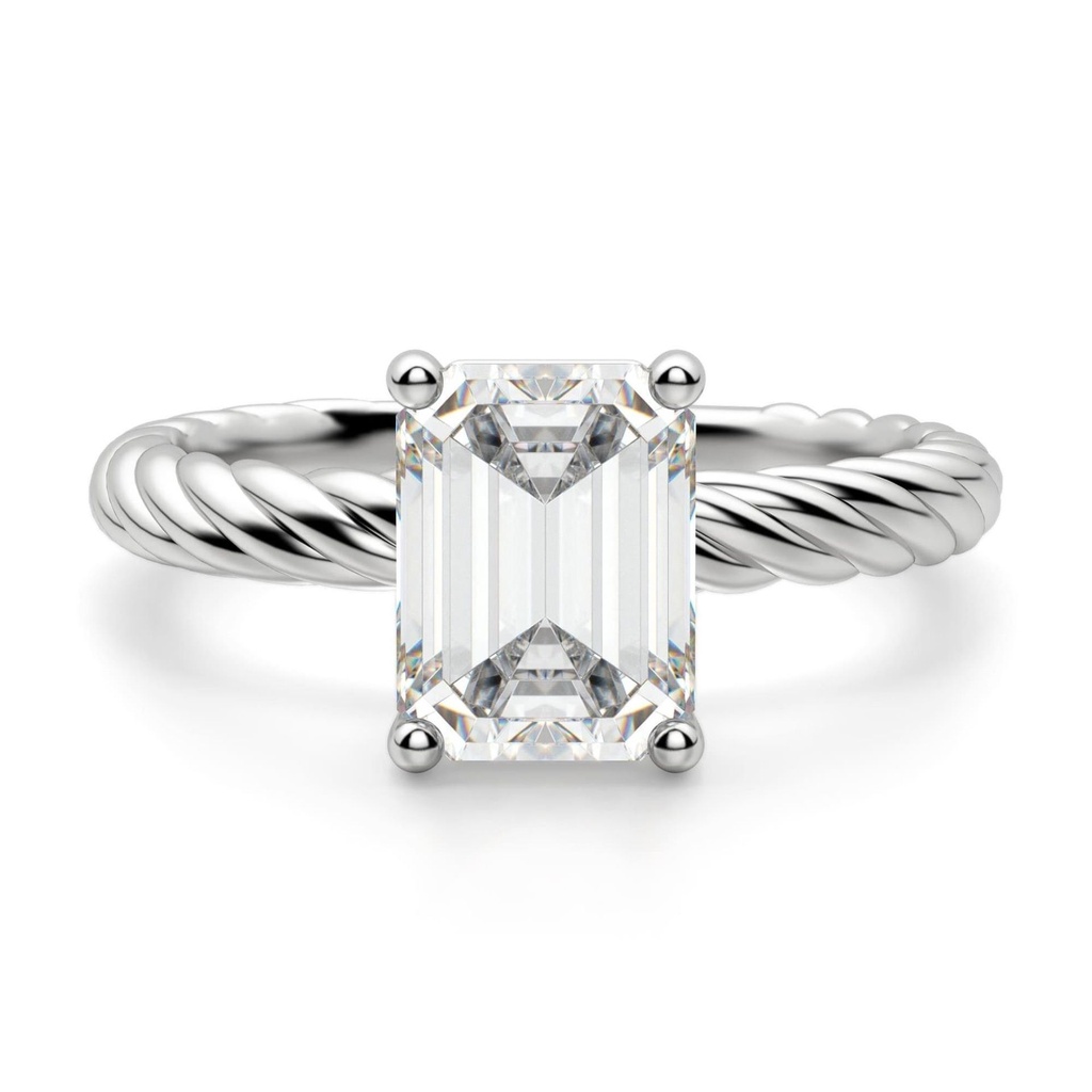  Emerald Cut Diamond Fiji Set Solitaire Engagement Ring For Women