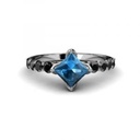  Princess Cut Diamond Prong Setting Black And Blue Engagement Ring for Women