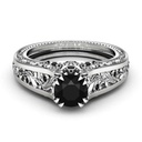  Round Cut Diamond Prong Setting Vintage Black Diamond Engagement Ring For Women