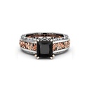 Princess Cut Diamond Prong Setting Vintage Black Diamond Two-Tone Engagement Ring for Women
