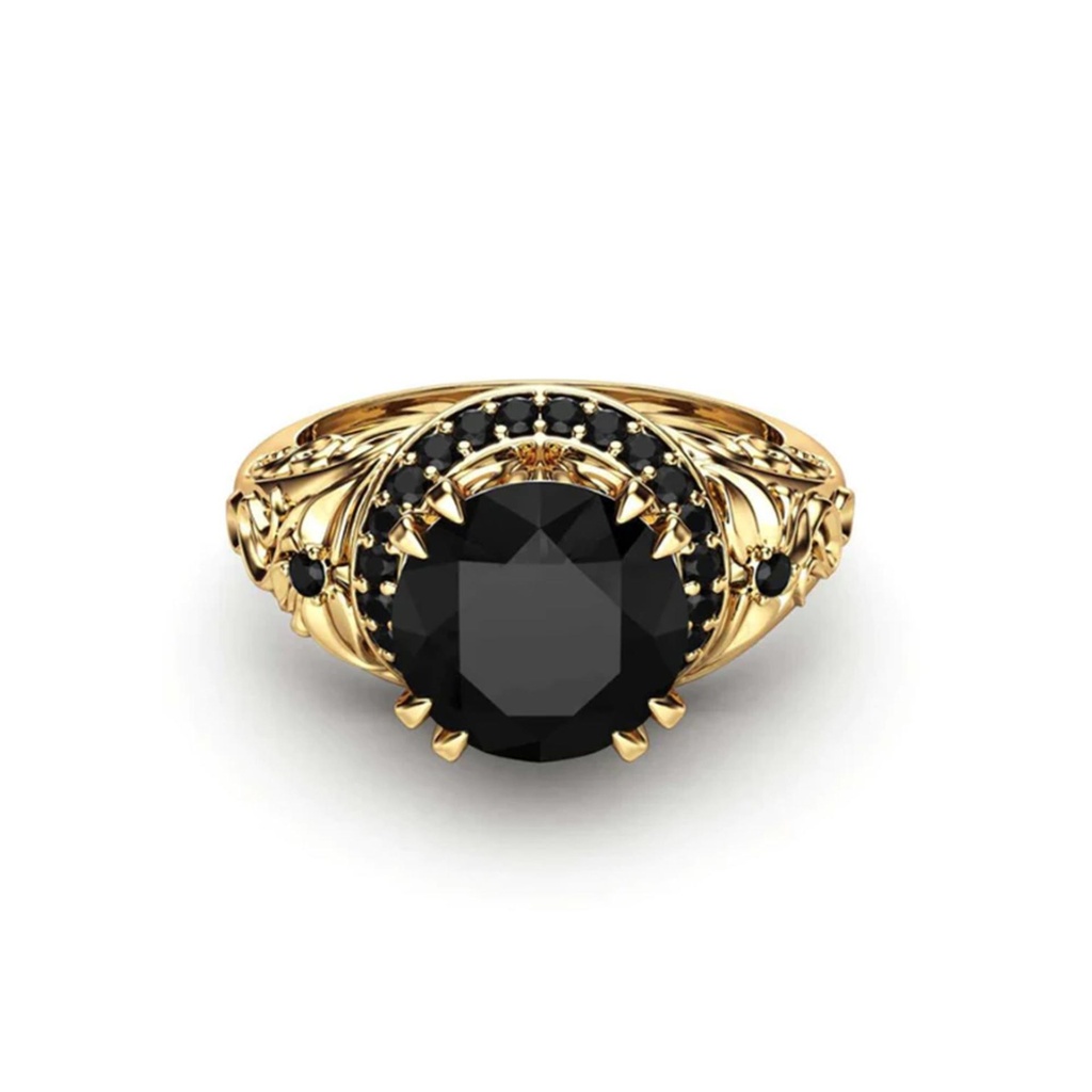 Round Cut Hidden Halo Victorian Black Diamond Engagement Ring For Women