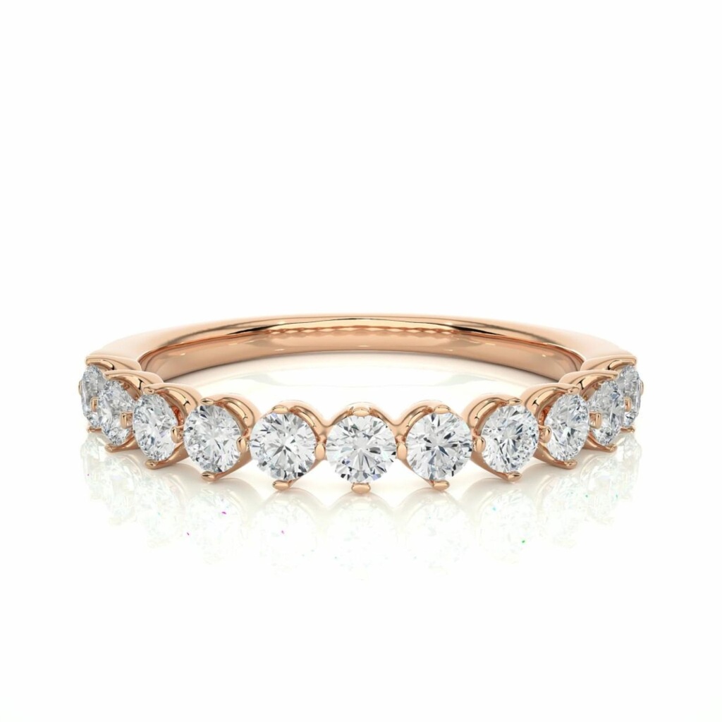 Round Cut Basket Setting Diamond Half Eternity Band For Women