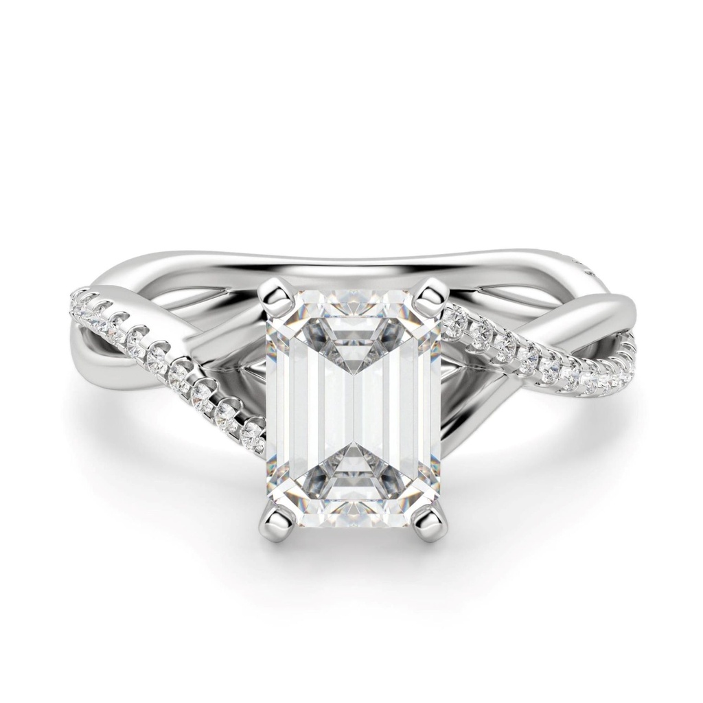 Emerald Cut Twisted Moissanite Engagement Ring
