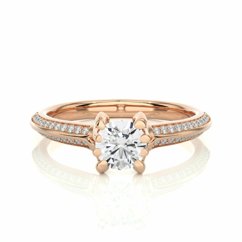  Round Cut 6 Prong Diamond Engagement Ring With Side Accents For Women