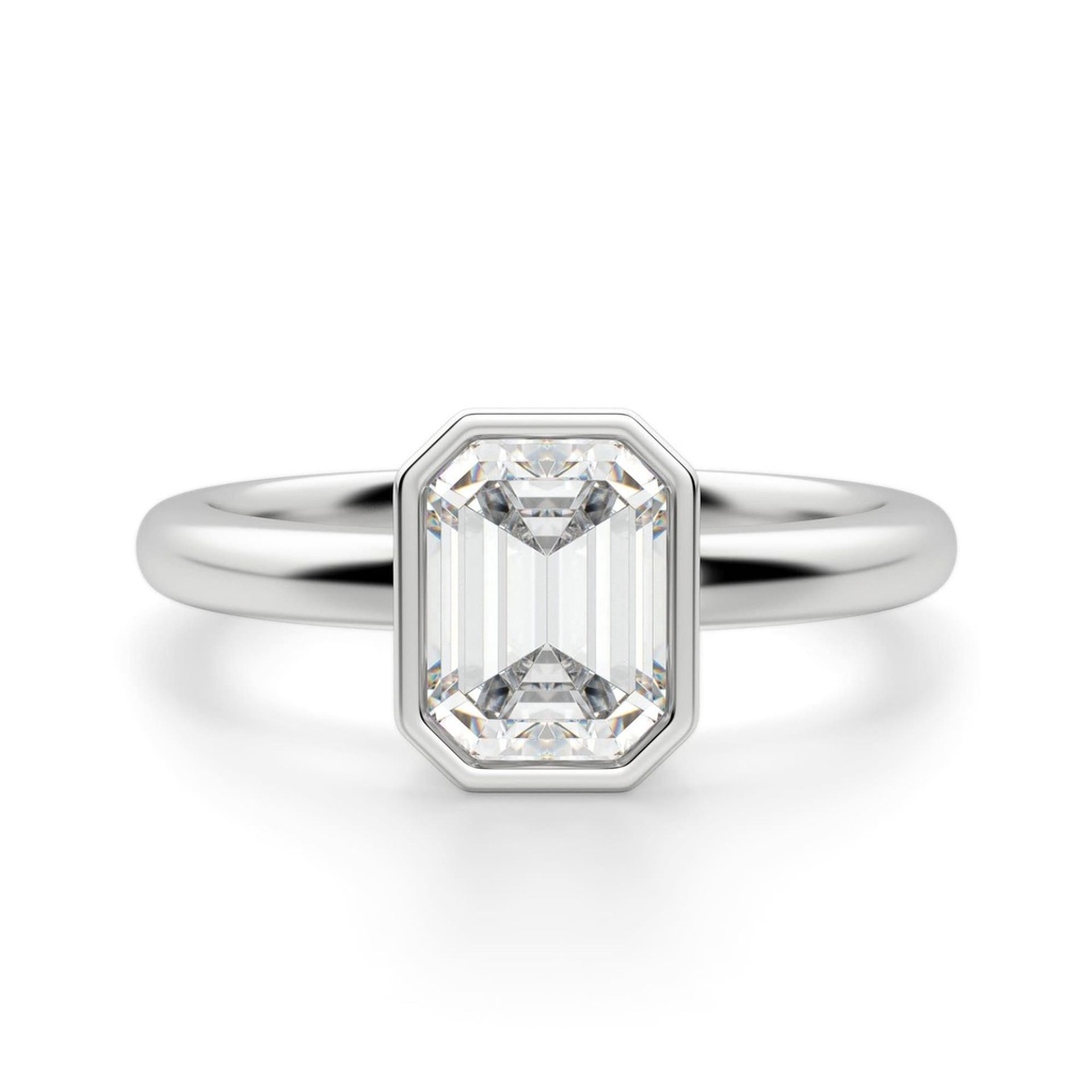 Bezel Set Emerald Cut Solitaire Engagement Rings