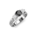  Round Cut Three Stone Black And White Diamond Engagement Ring For Women