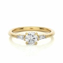 Round & Baguette Cut Three Stone Diamond Ring In Rose Gold
